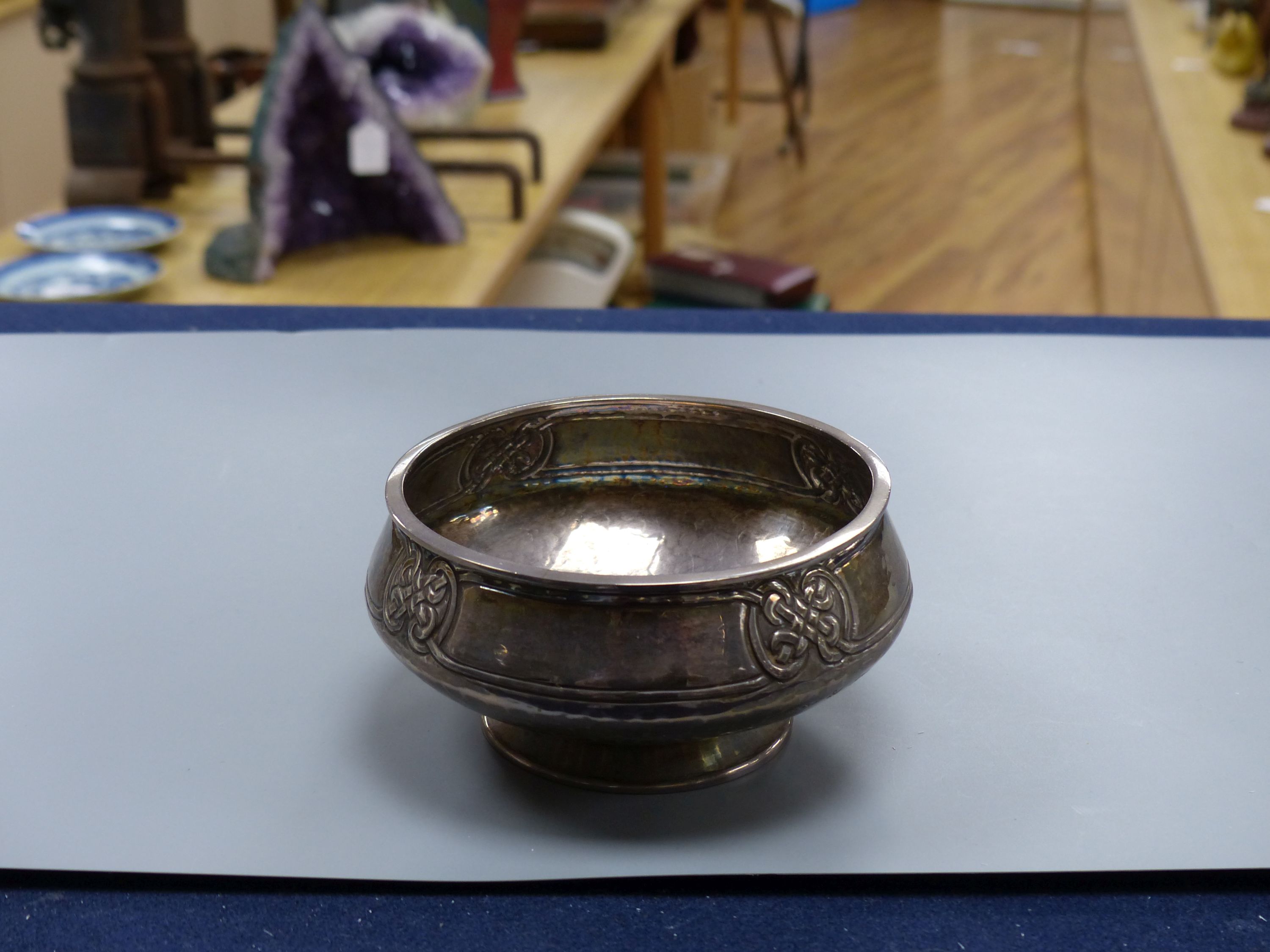 A George V Art Nouveau silver bowl, with stylised decoration, maker, possibly Robinson & Co, Birmingham, 1916, diameter 10.2cm